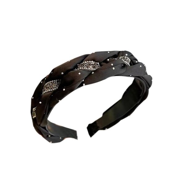 Women's Crystal Hair Bands Set Non Slip Wide Weaving Elegant Accessory - Picture 4 of 6